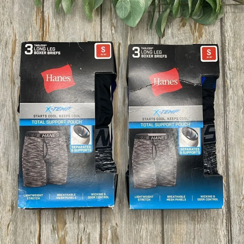 Hanes X-Temp Total Support Pouch Long Leg Boxer Briefs Underwear 2, 3-Packs S